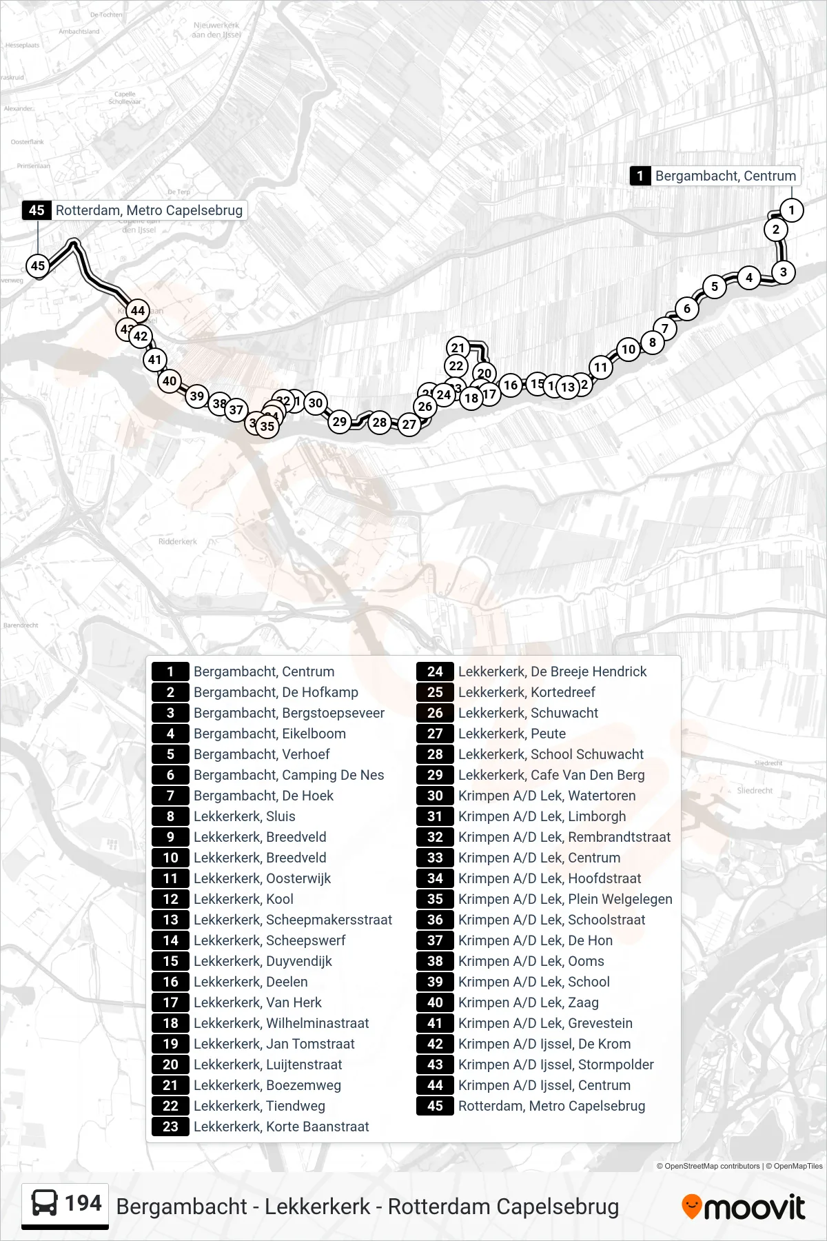 Lijn 194 (bus, Rotterdam): route en haltes op de kaart