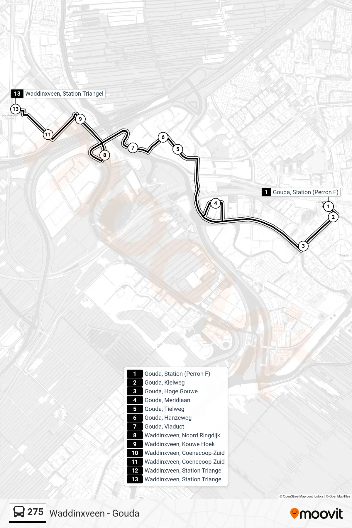 Lijn 275 (bus, Den Haag): route en haltes op de kaart