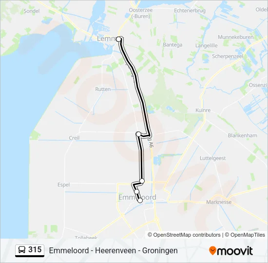 Bus 315 lijnkaart
