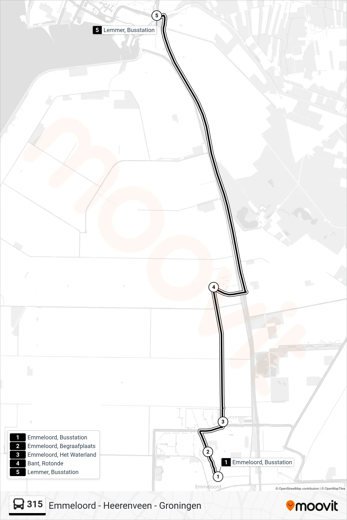 315 bus Line (Lemmer) route and stops on a map