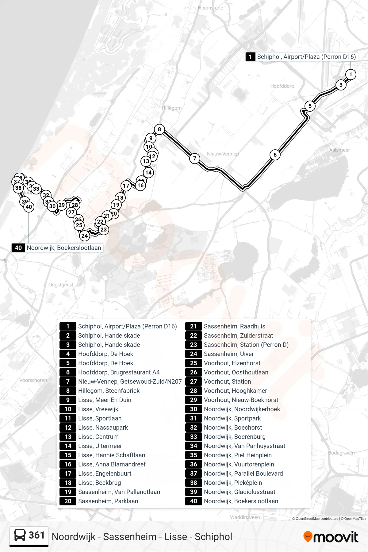 Lijn 361 (bus, Noordwijk): route en haltes op de kaart
