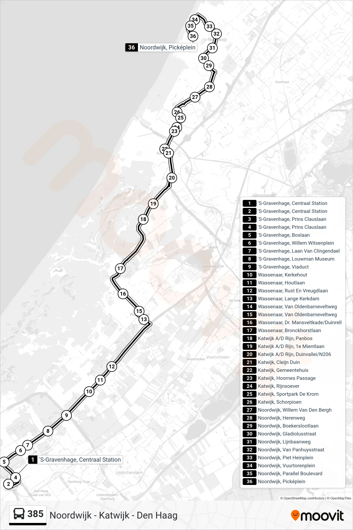 Lijn 385 (bus, Noordwijk): route en haltes op de kaart
