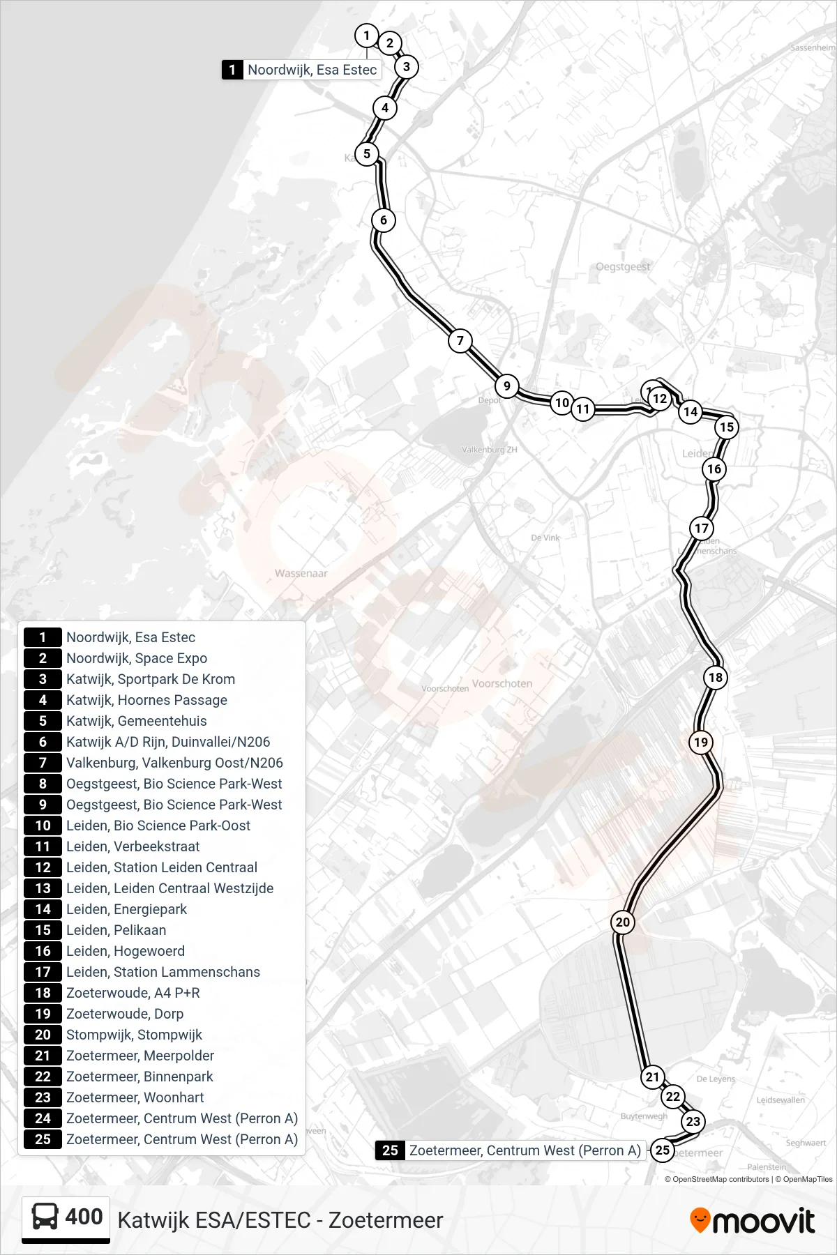 Lijn 400 (bus, Zoetermeer): route en haltes op de kaart