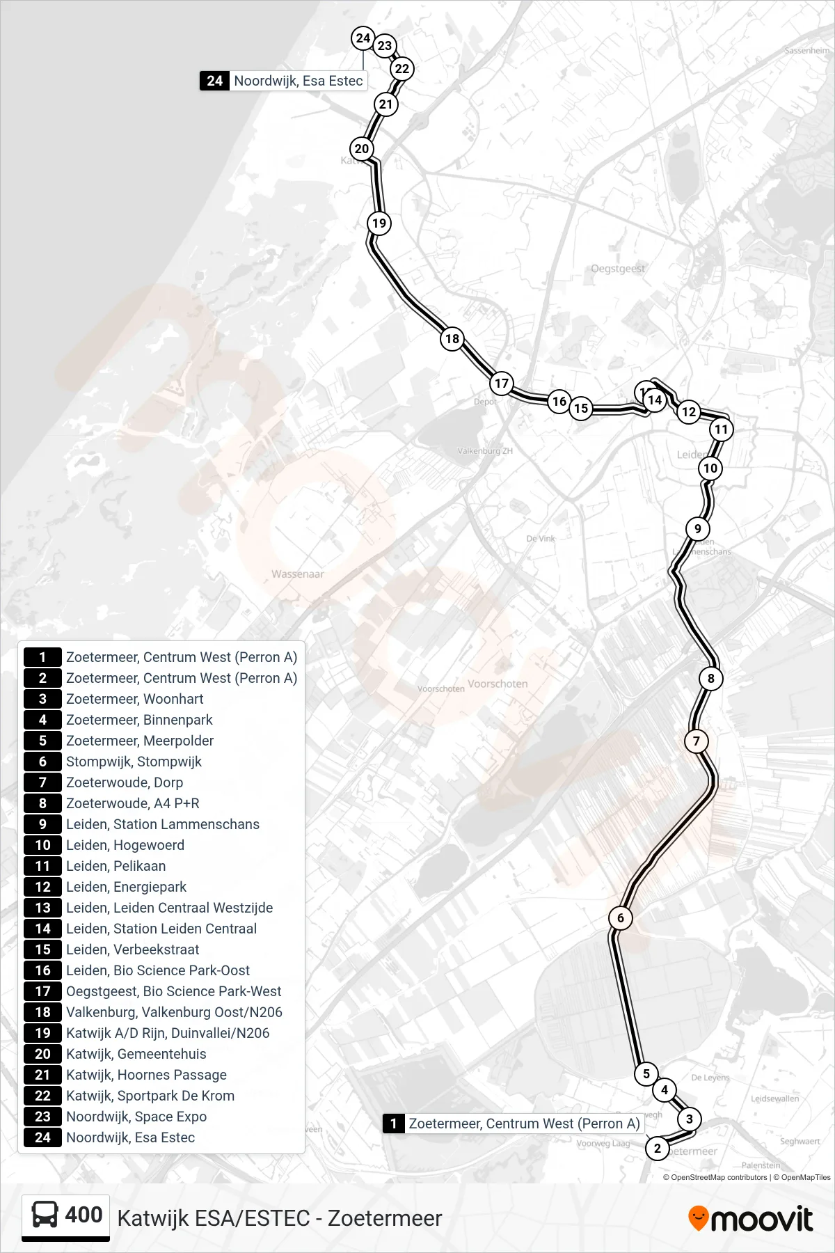 Lijn 400 (bus, Katwijk): route en haltes op de kaart