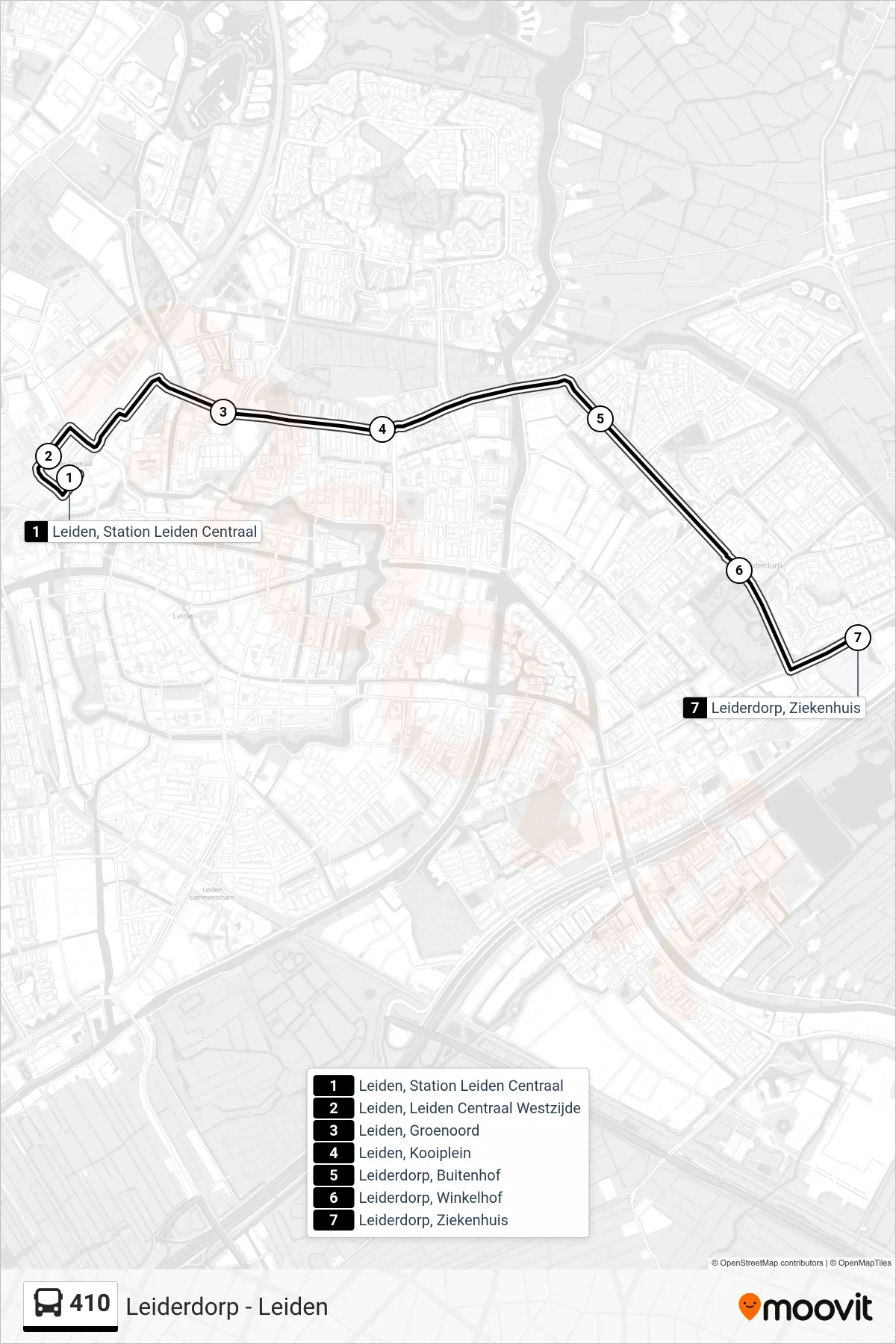 Lijn 410 (bus, Leiderdorp): route en haltes op de kaart