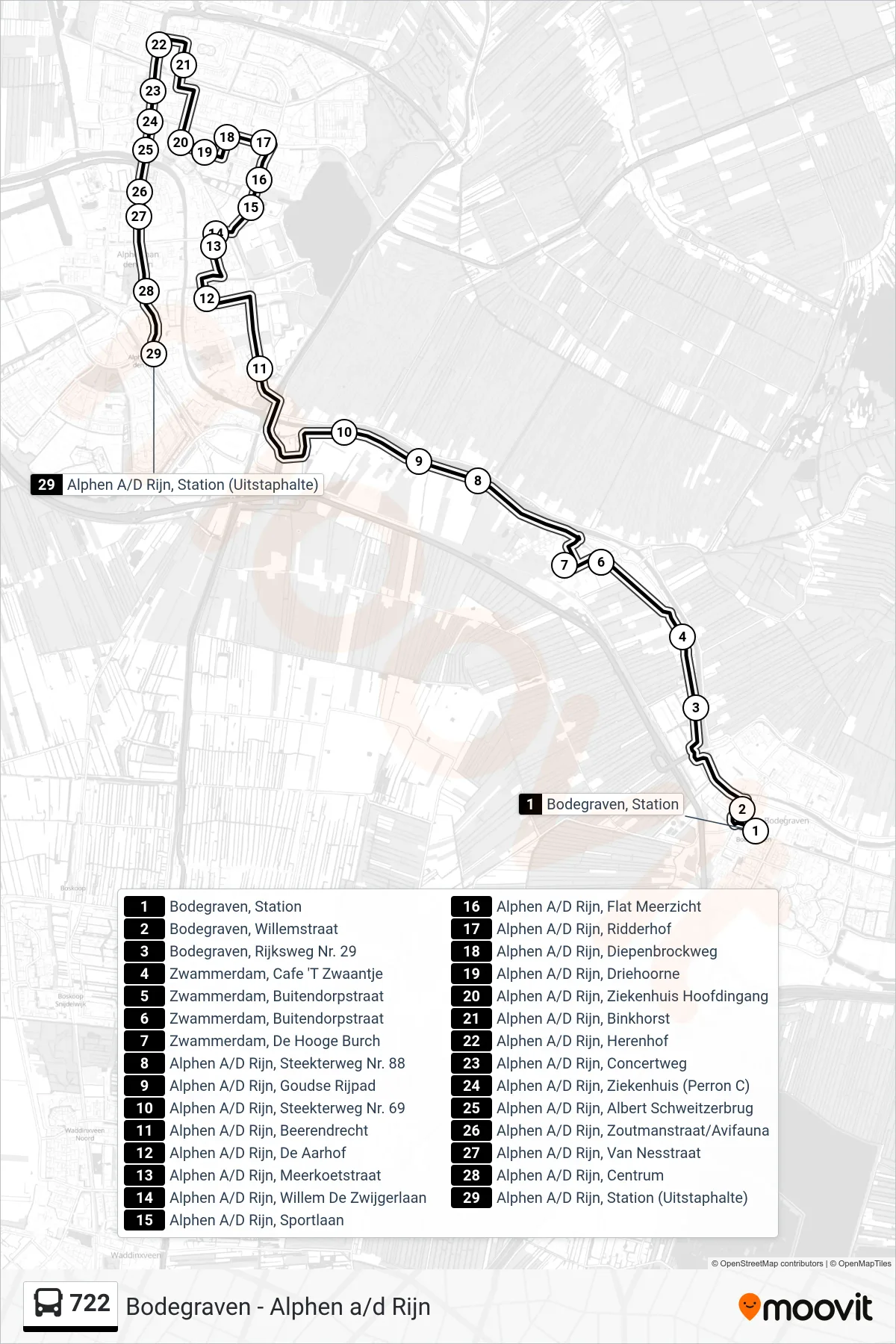Lijn 722 (bus, Alphen A/D Rijn): route en haltes op de kaart