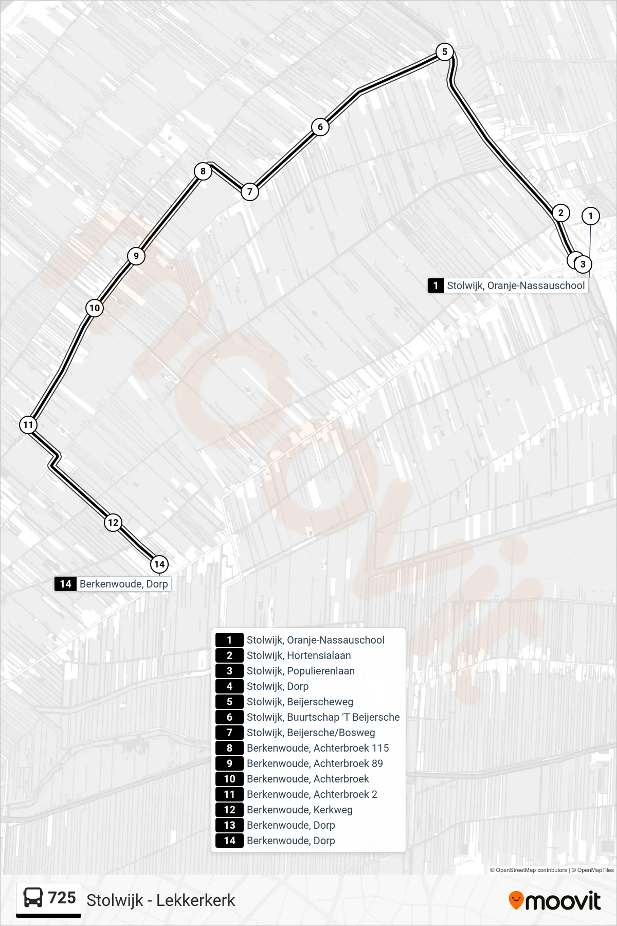 Lijn 725 (bus, Berkenwoude): route en haltes op de kaart