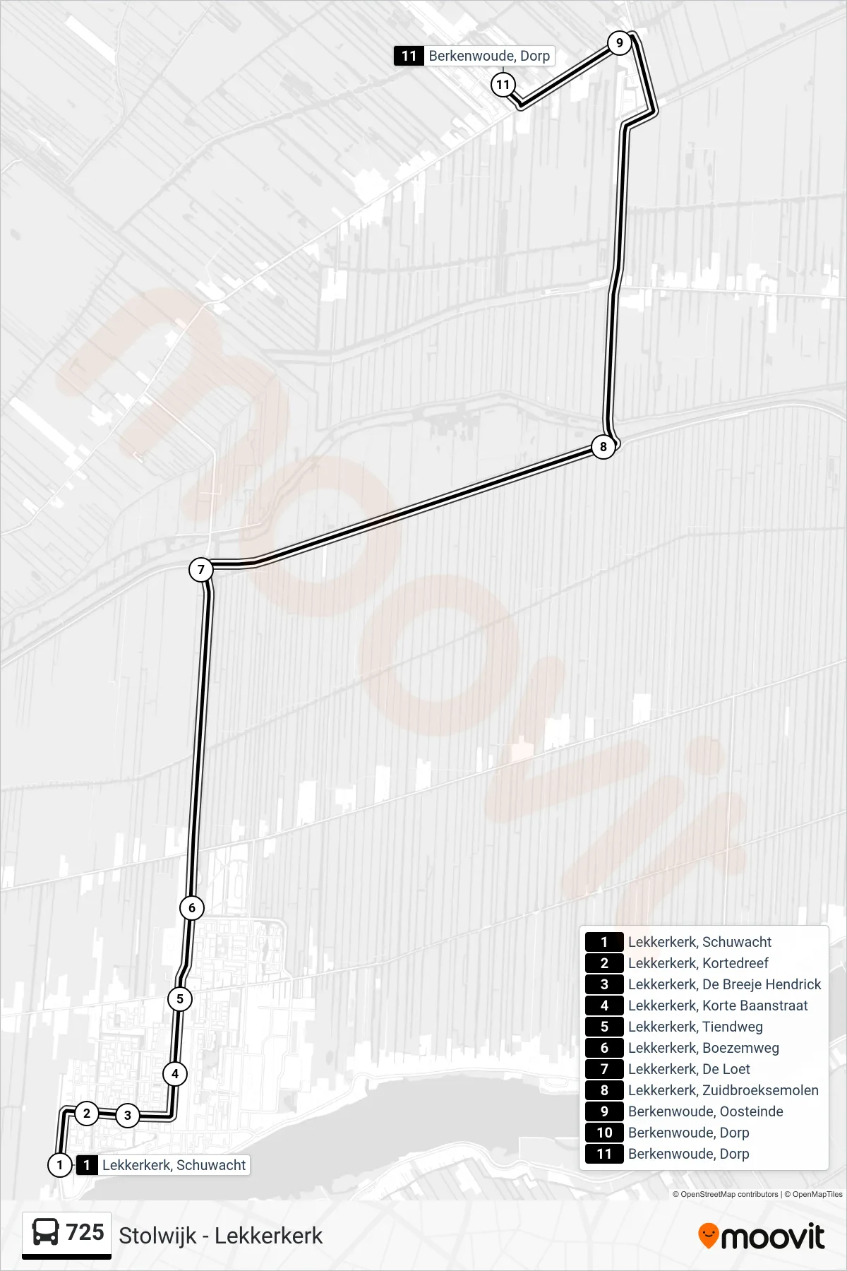 Lijn 725 (bus, Berkenwoude): route en haltes op de kaart