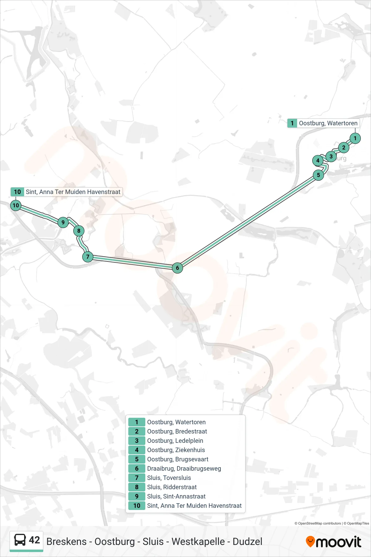 42 bus Line (Sint Anna Ter Muiden Havenstraat) route and stops on a map
