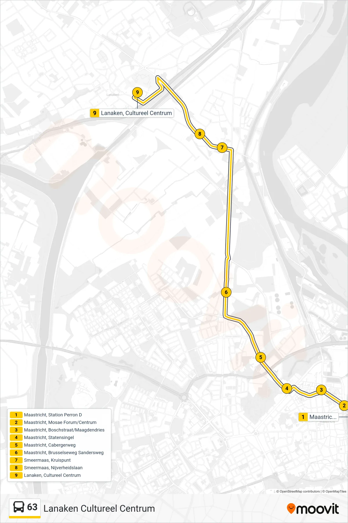 Lijn 63 (bus, Lanaken Cultureel Centrum): route en haltes op de kaart