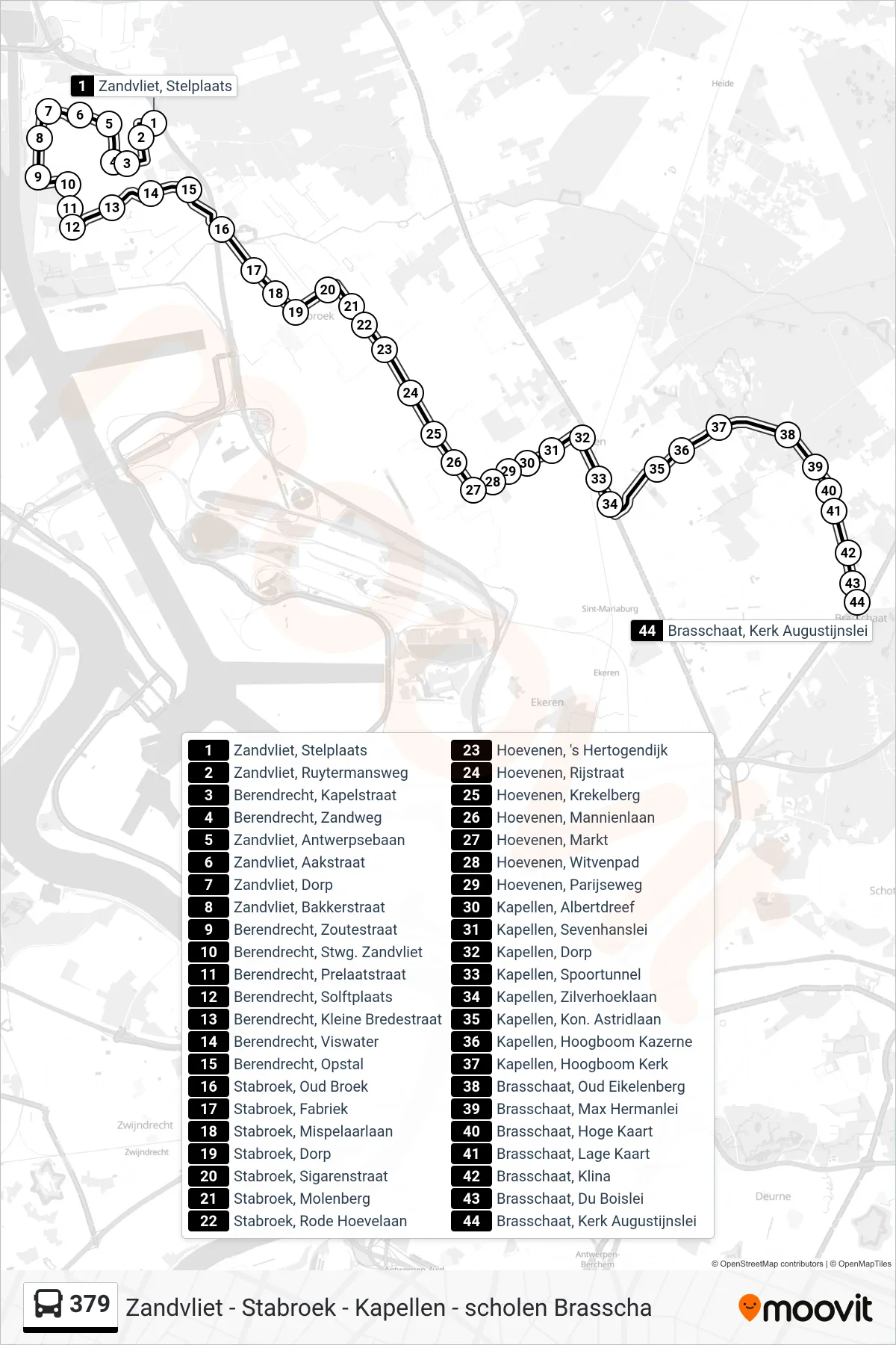 Lijn 379 (bus, Brasschaat Kerk Augustijnslei): route en haltes op de kaart