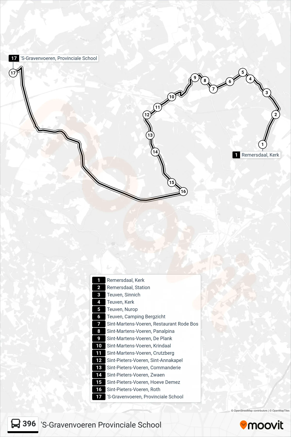Lijn 396 (bus, 'S-Gravenvoeren Provinciale School): route en haltes op de kaart