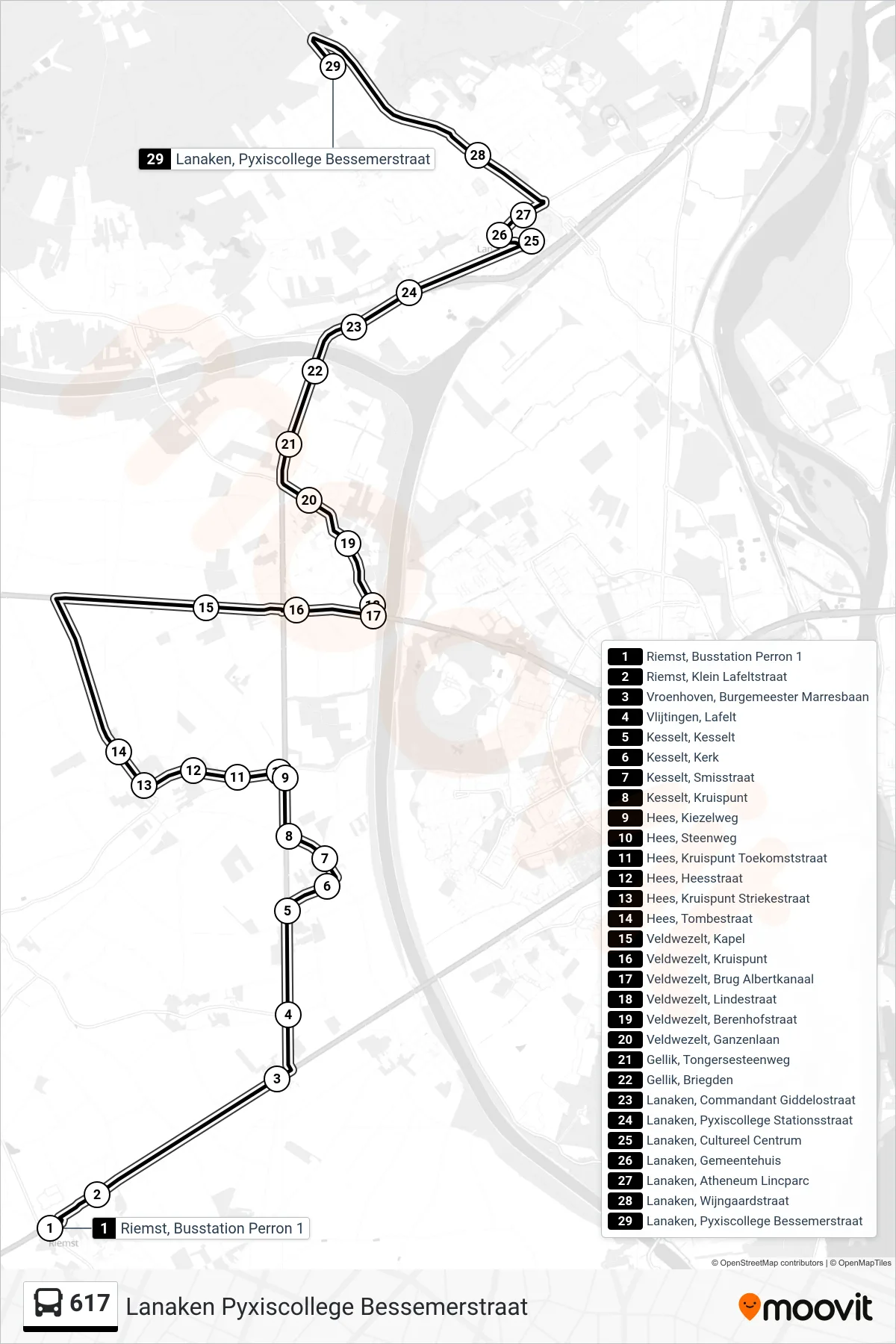 Lijn 617 (bus, Lanaken Pyxiscollege Bessemerstraat): route en haltes op de kaart