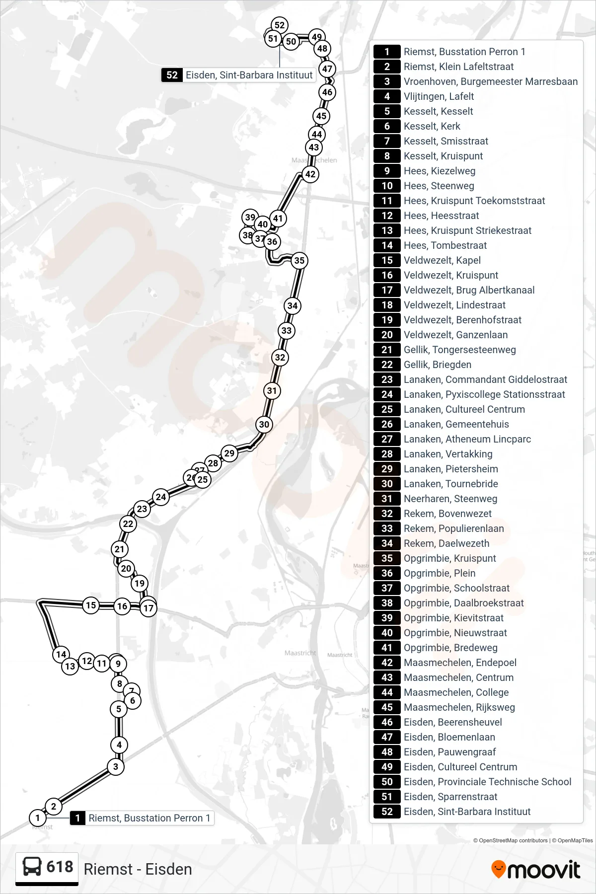 Lijn 618 (bus, Eisden Sint-Barbara Instituut): route en haltes op de kaart
