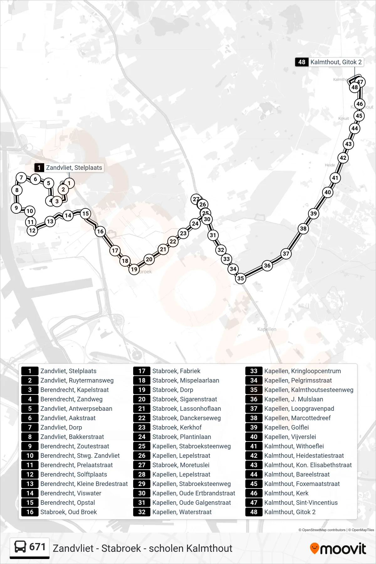 Lijn 671 (bus, Kalmthout Gitok 2): route en haltes op de kaart