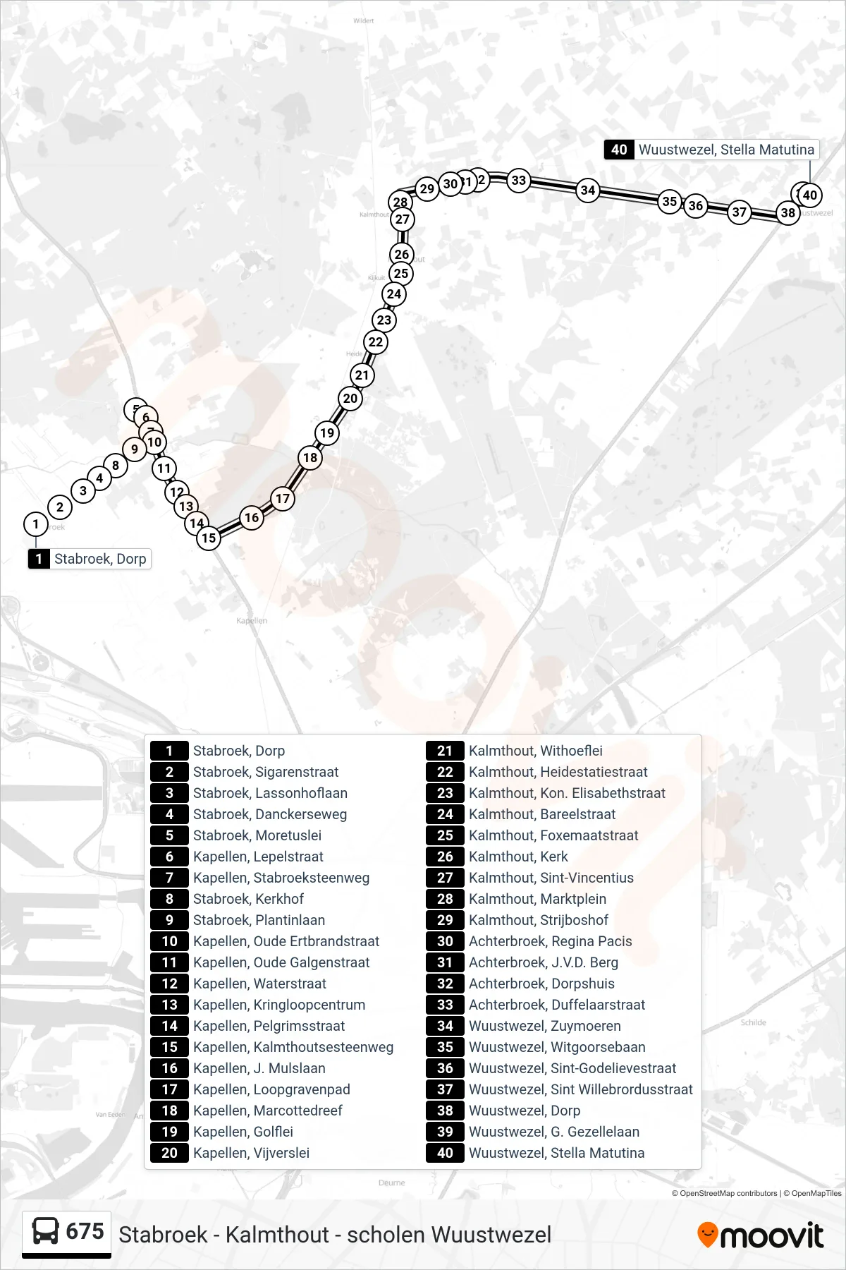 Lijn 675 (bus, Wuustwezel Stella Matutina): route en haltes op de kaart