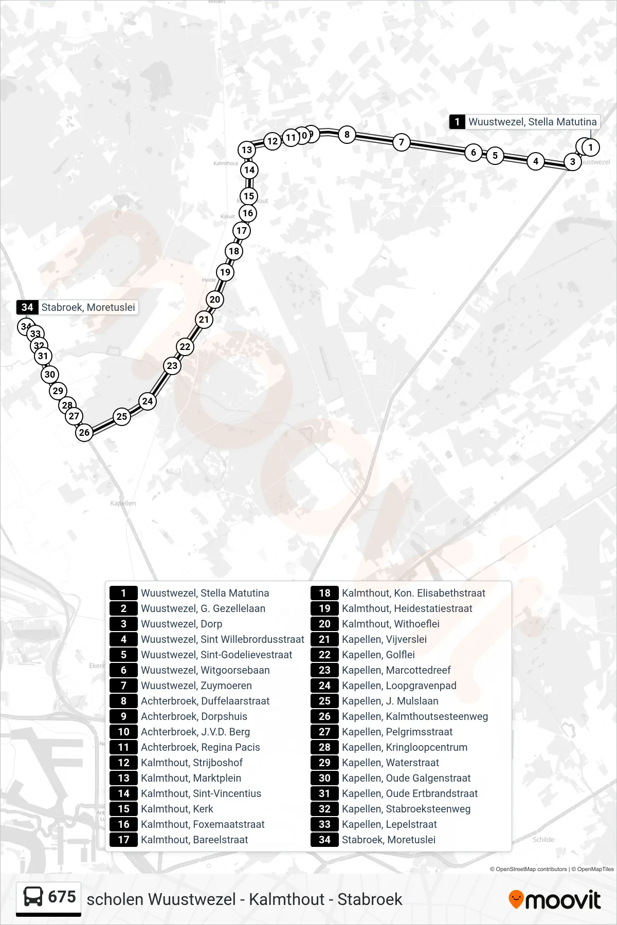 675 bus Line (Stabroek Moretuslei) route and stops on a map