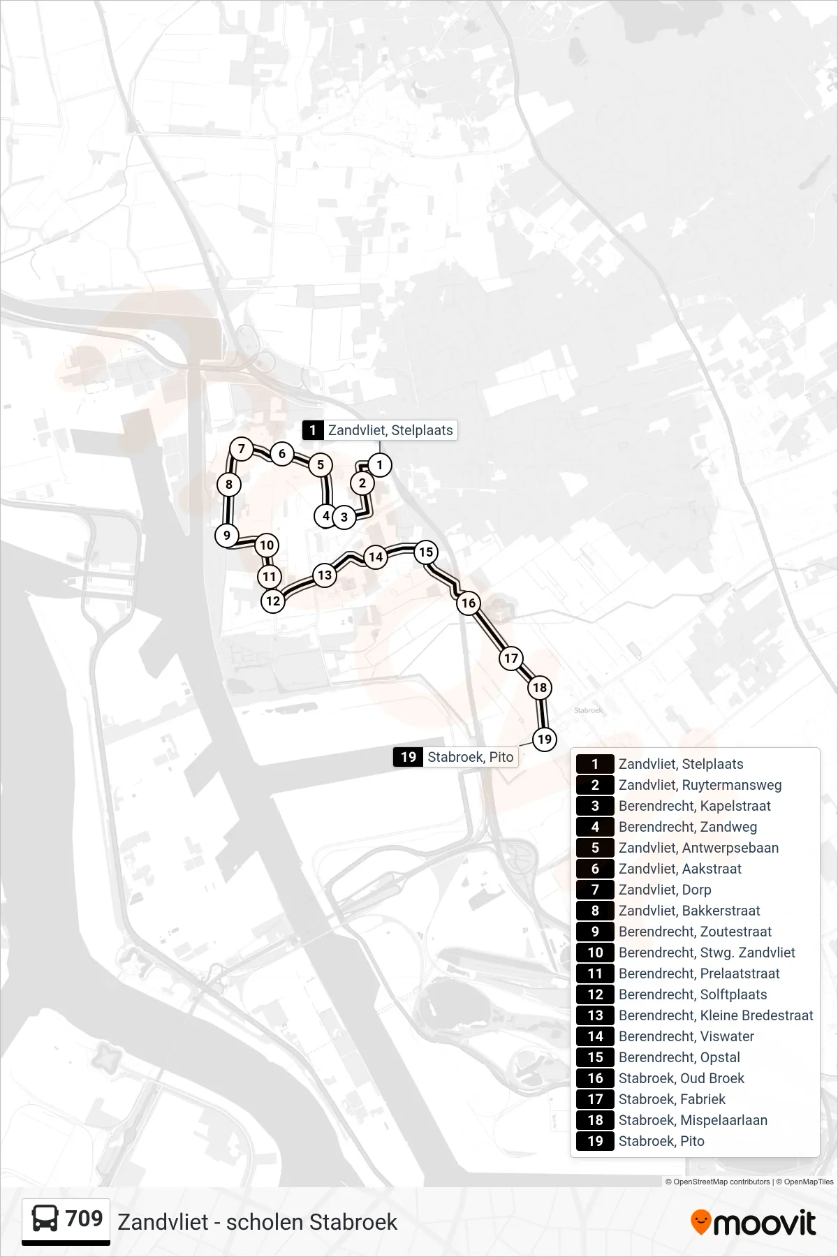 Lijn 709 (bus, Stabroek Pito): route en haltes op de kaart