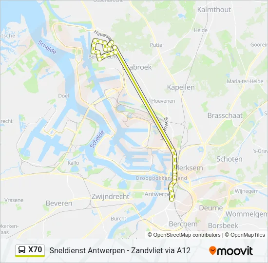 Bus X70 lijnkaart