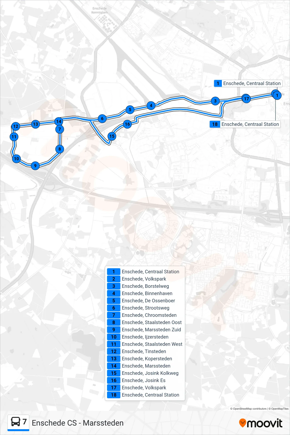 Lijn 7 (bus, Marssteden): route en haltes op de kaart