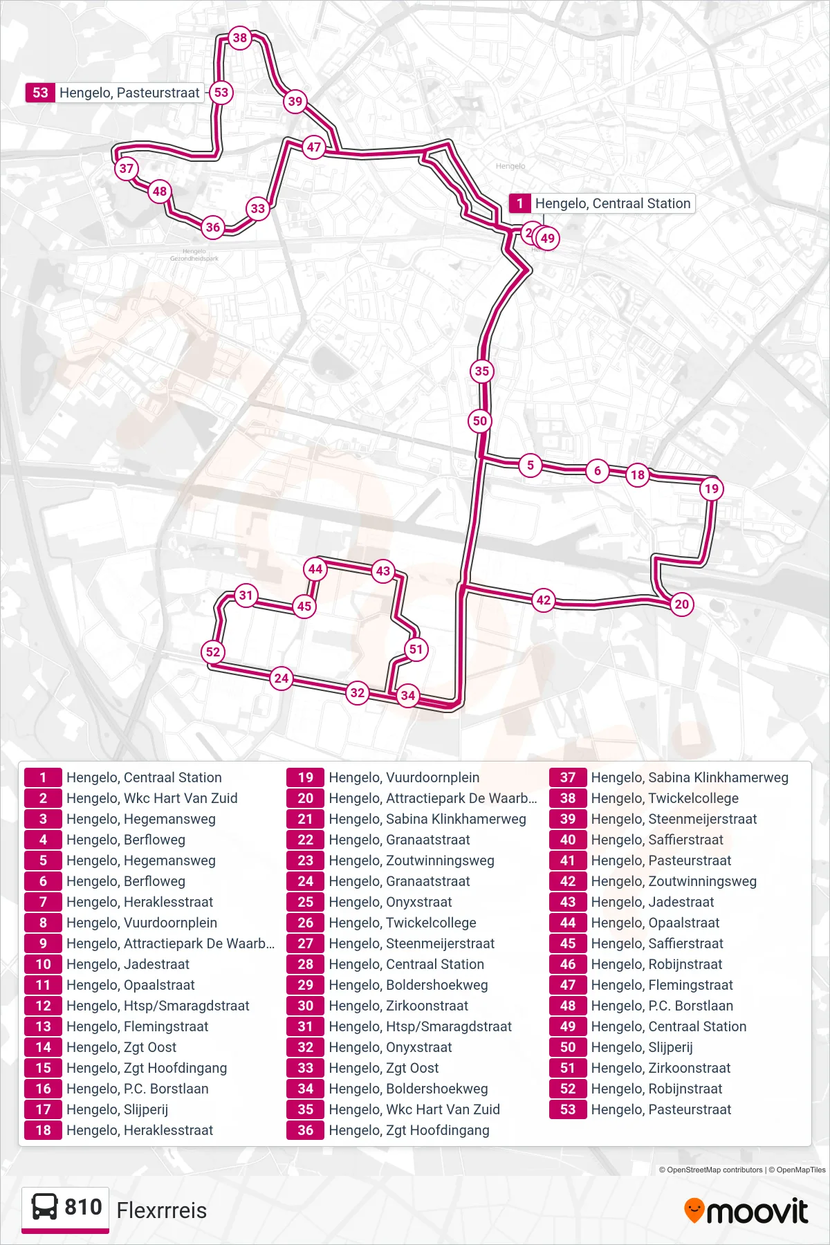 Lijn 810 (bus, Flexrrreis): route en haltes op de kaart