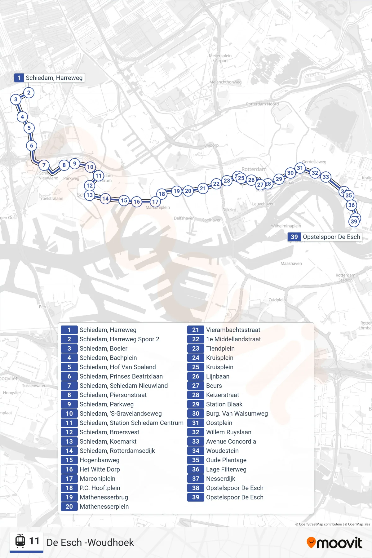 Lijn 11 (tram, De Esch): route en haltes op de kaart