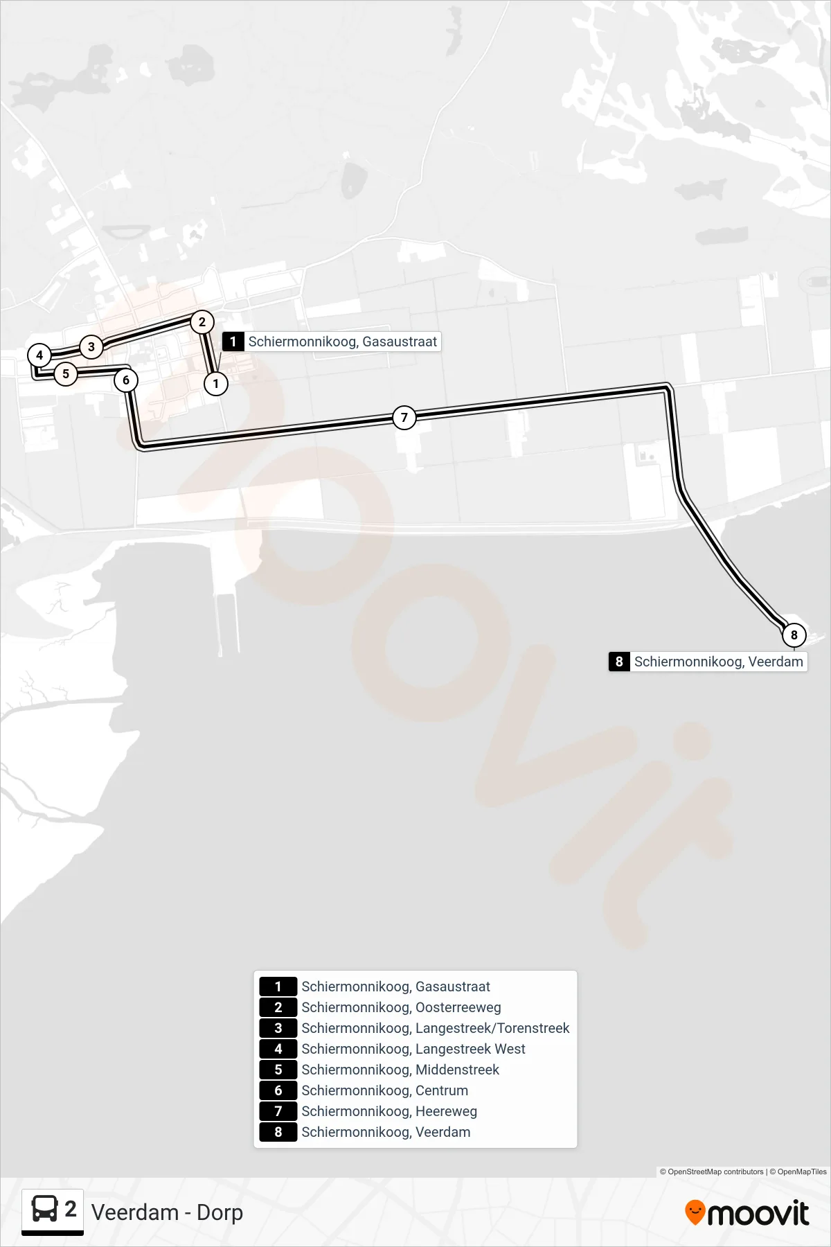 Lijn 2 (bus, Naar De Boot): route en haltes op de kaart