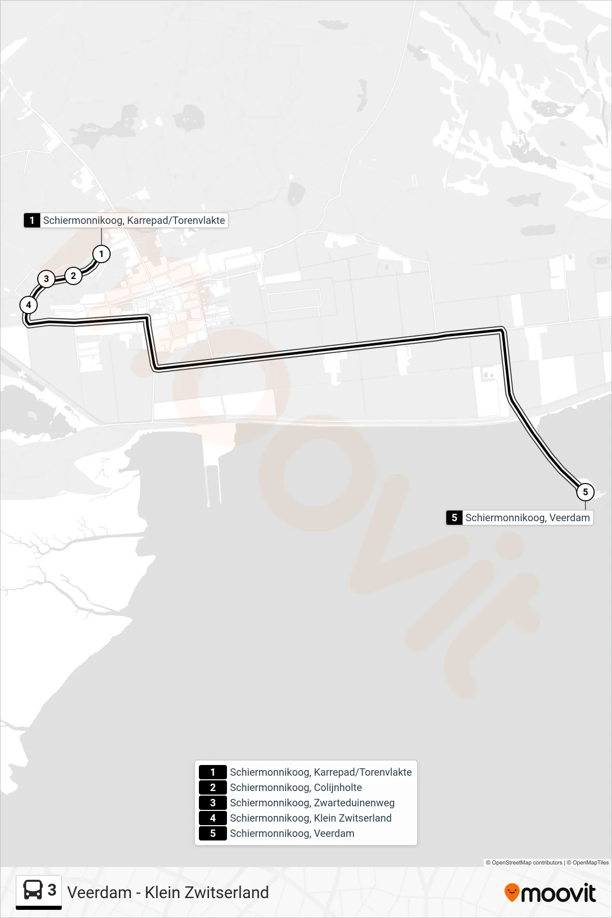 Lijn 3 (bus, Naar De Boot): route en haltes op de kaart