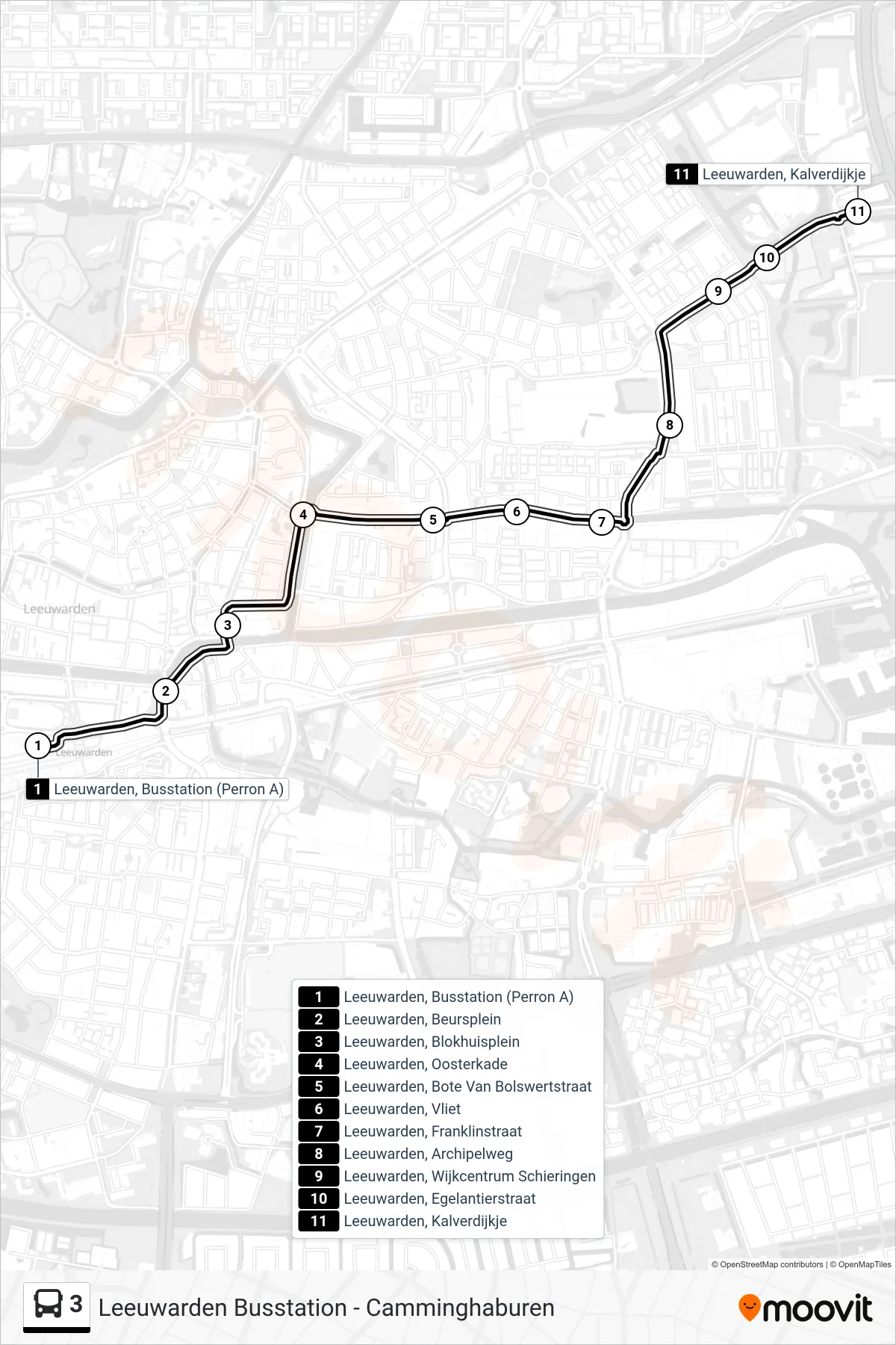 Lijn 3 (bus, Kalverdijkje): route en haltes op de kaart