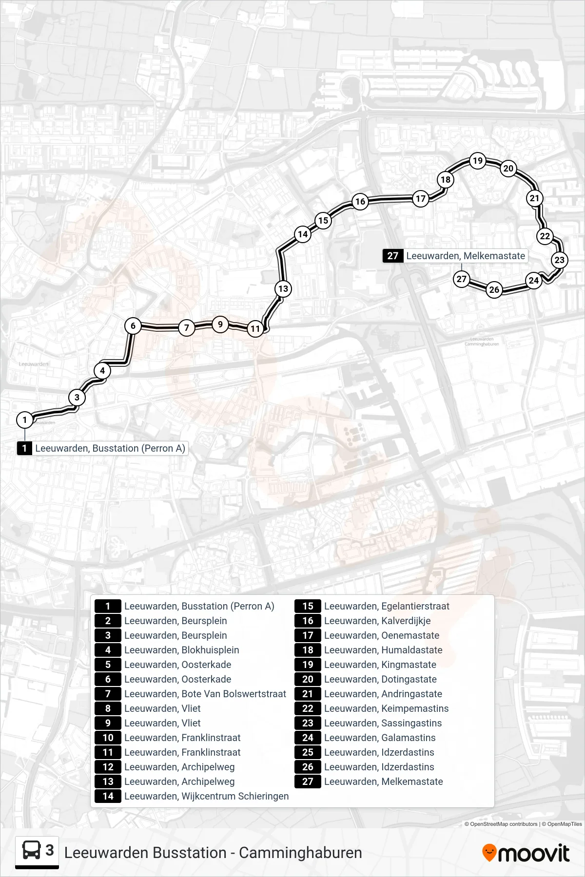 Lijn 3 (bus, Camminghaburen): route en haltes op de kaart
