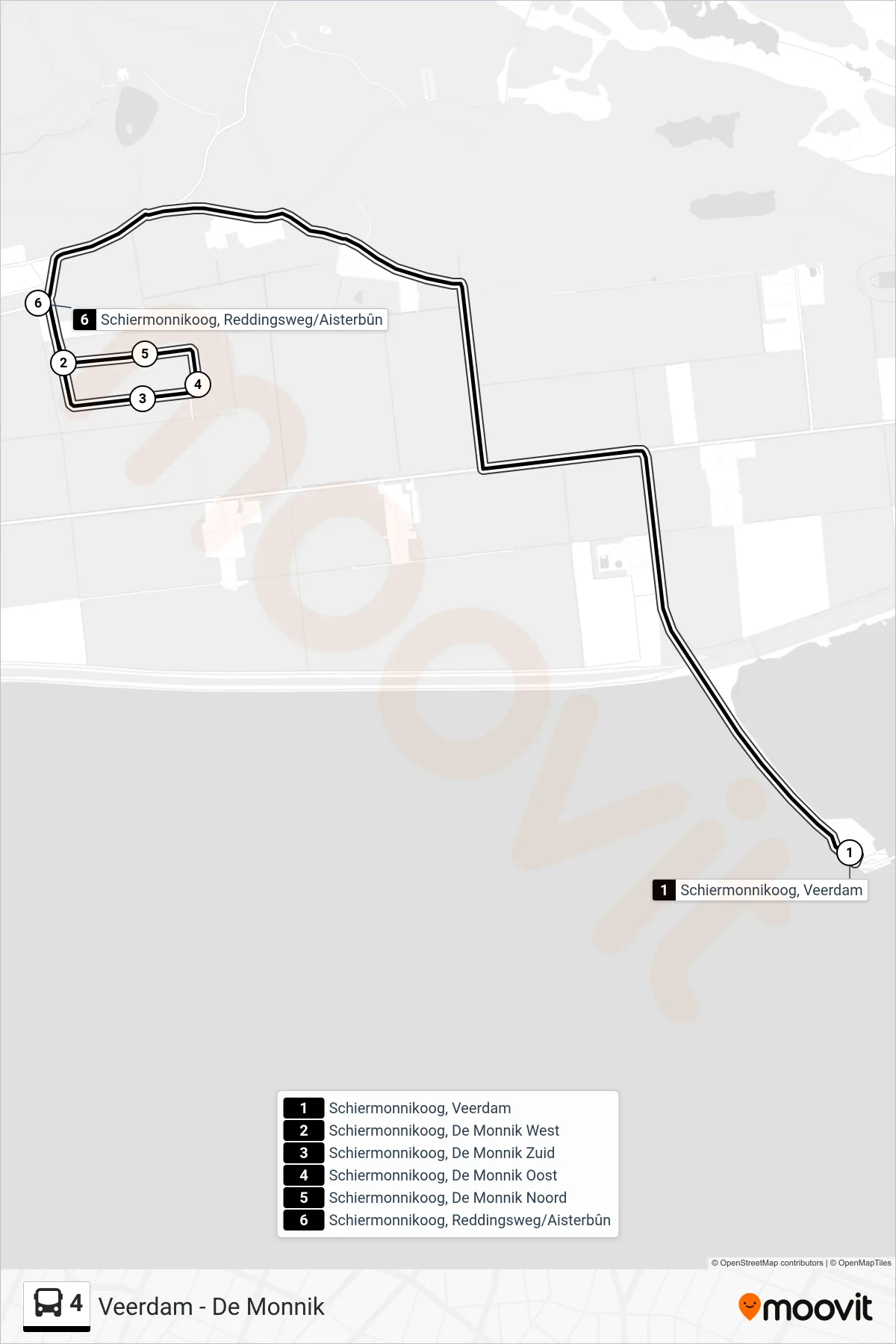 Lijn 4 (bus, De Monnik): route en haltes op de kaart