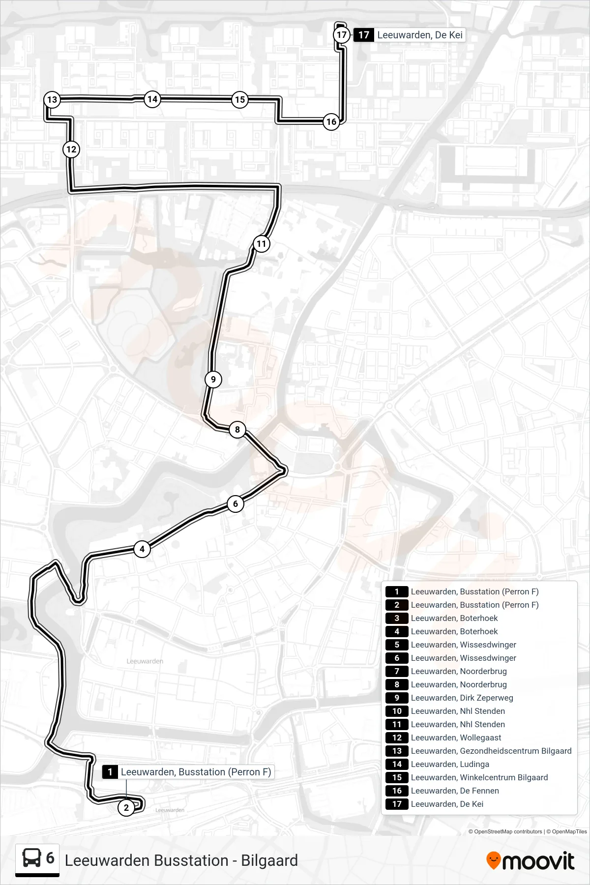 Lijn 6 (bus, Bilgaard): route en haltes op de kaart