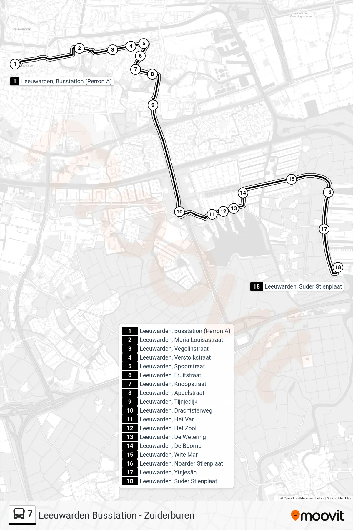 Lijn 7 (bus, Zuiderburen): route en haltes op de kaart