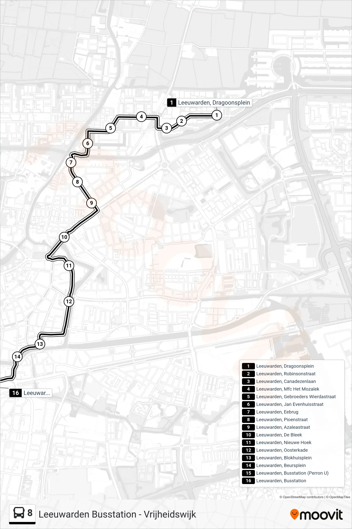 Lijn 8 (bus, Busstation): route en haltes op de kaart