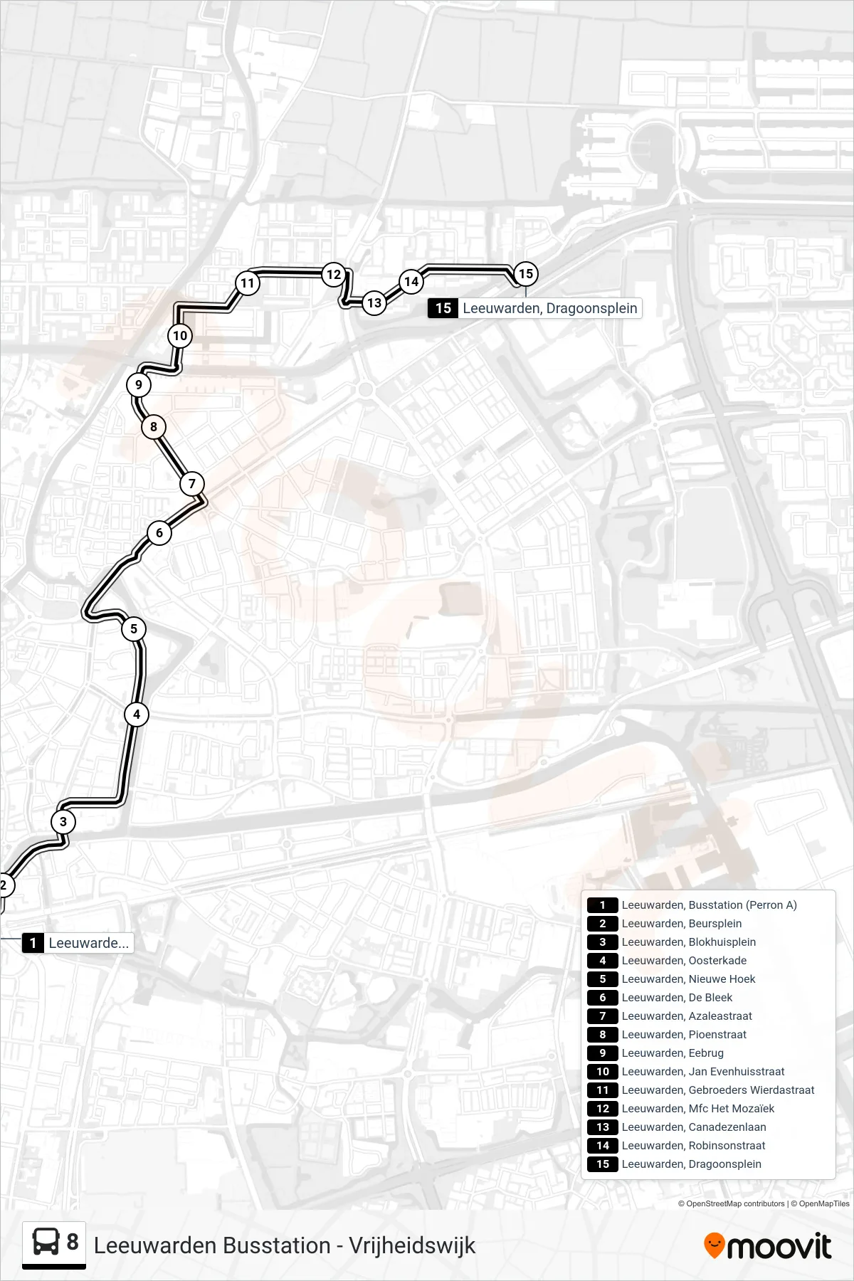 Lijn 8 (bus, Vrijheidswijk): route en haltes op de kaart