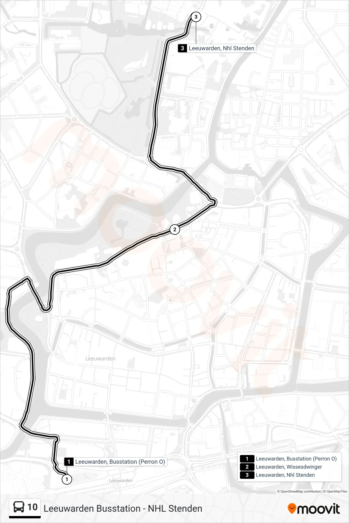 Lijn 10 (bus, Nhl Stenden): route en haltes op de kaart