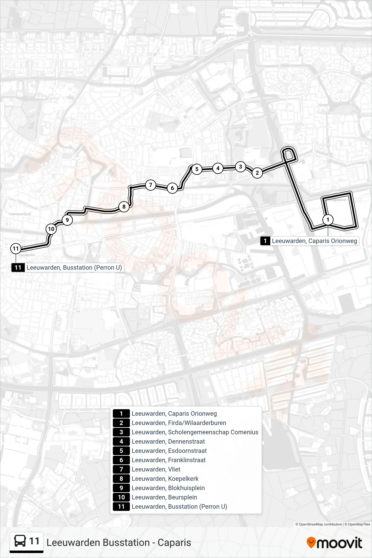 Lijn 11 (bus, Busstation): route en haltes op de kaart