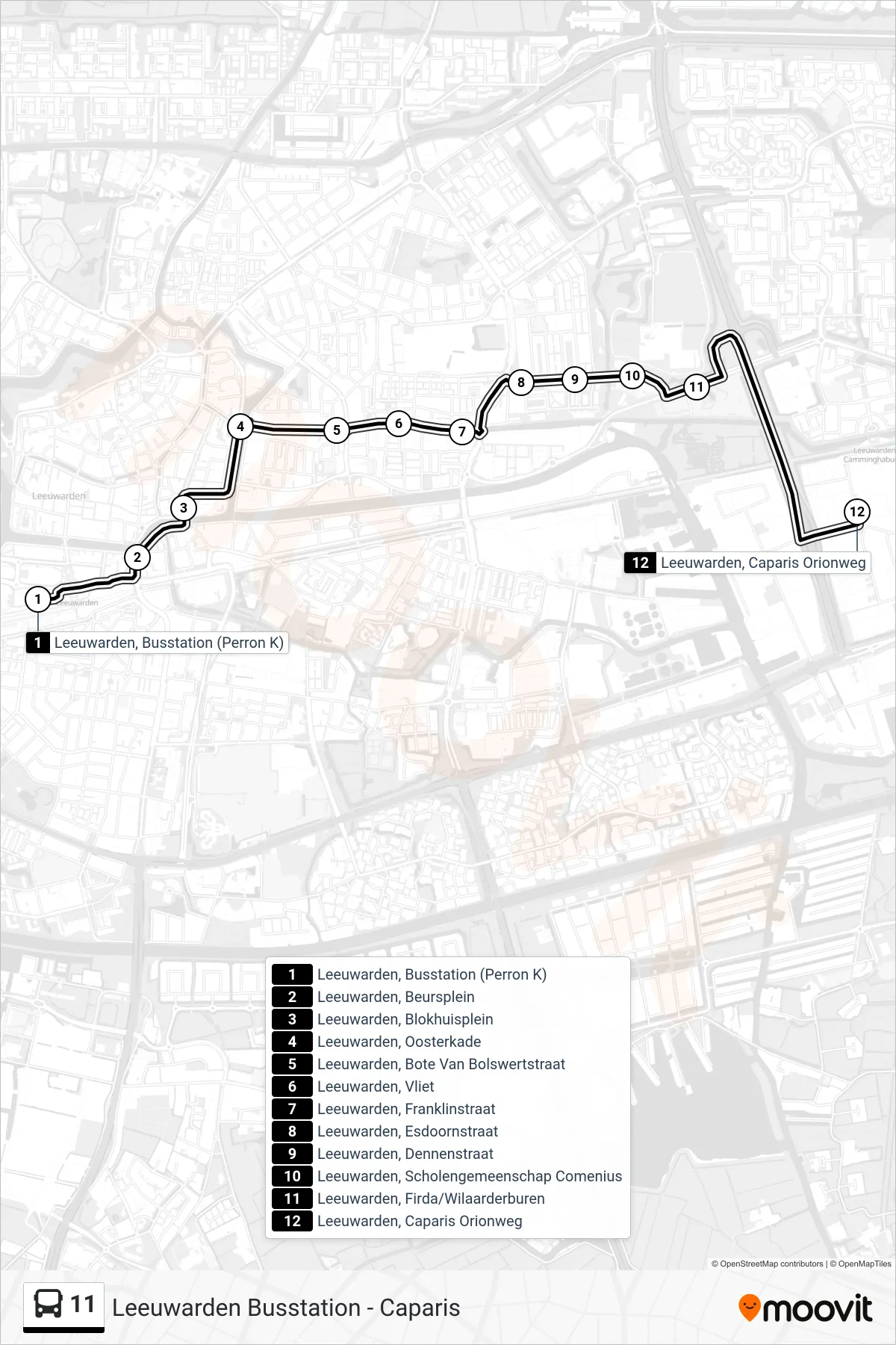 Lijn 11 (bus, Caparis): route en haltes op de kaart
