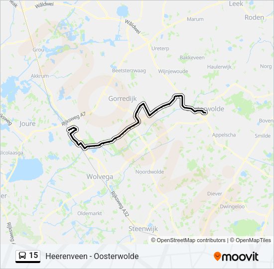 Bus 15 lijnkaart