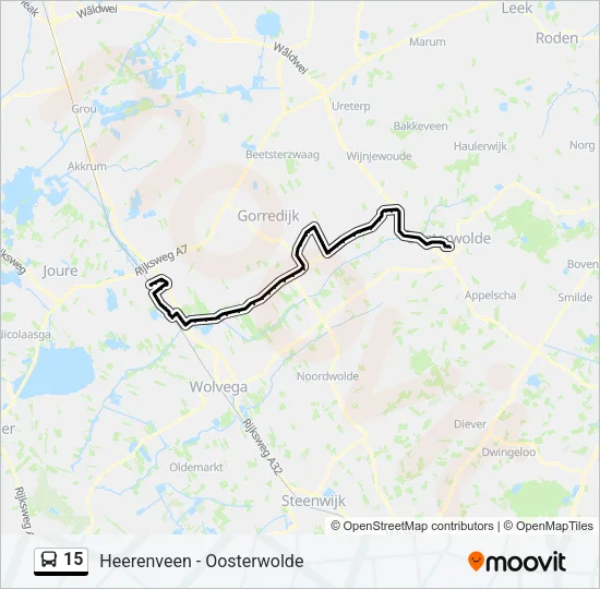 Bus 15 lijnkaart