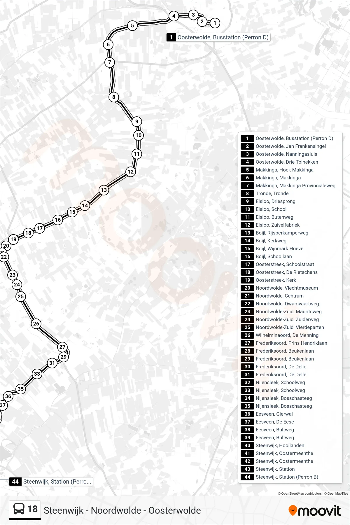 Lijn 18 (bus, Steenwijk): route en haltes op de kaart