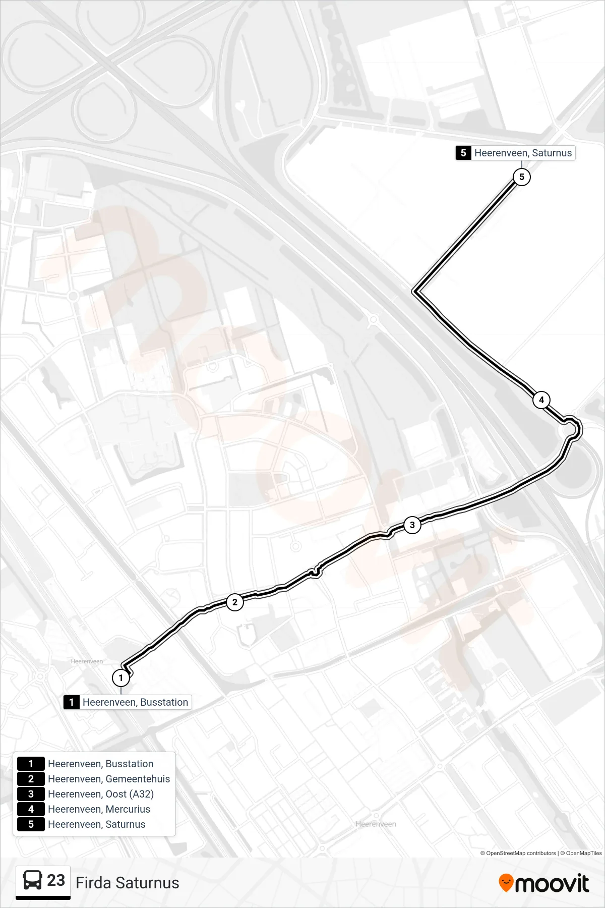 Lijn 23 (bus, Firda Saturnus): route en haltes op de kaart