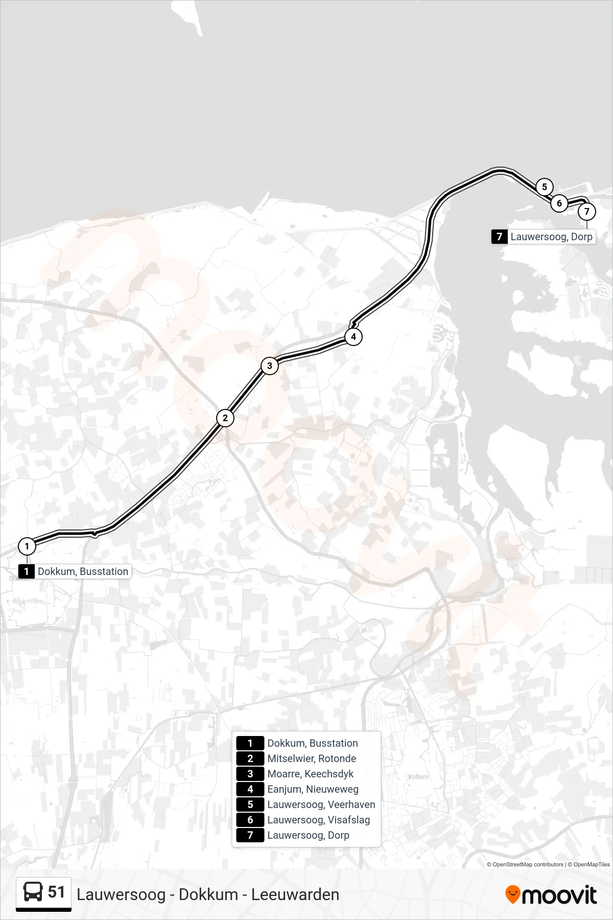 Lijn 51 (bus, Lauwersoog): route en haltes op de kaart
