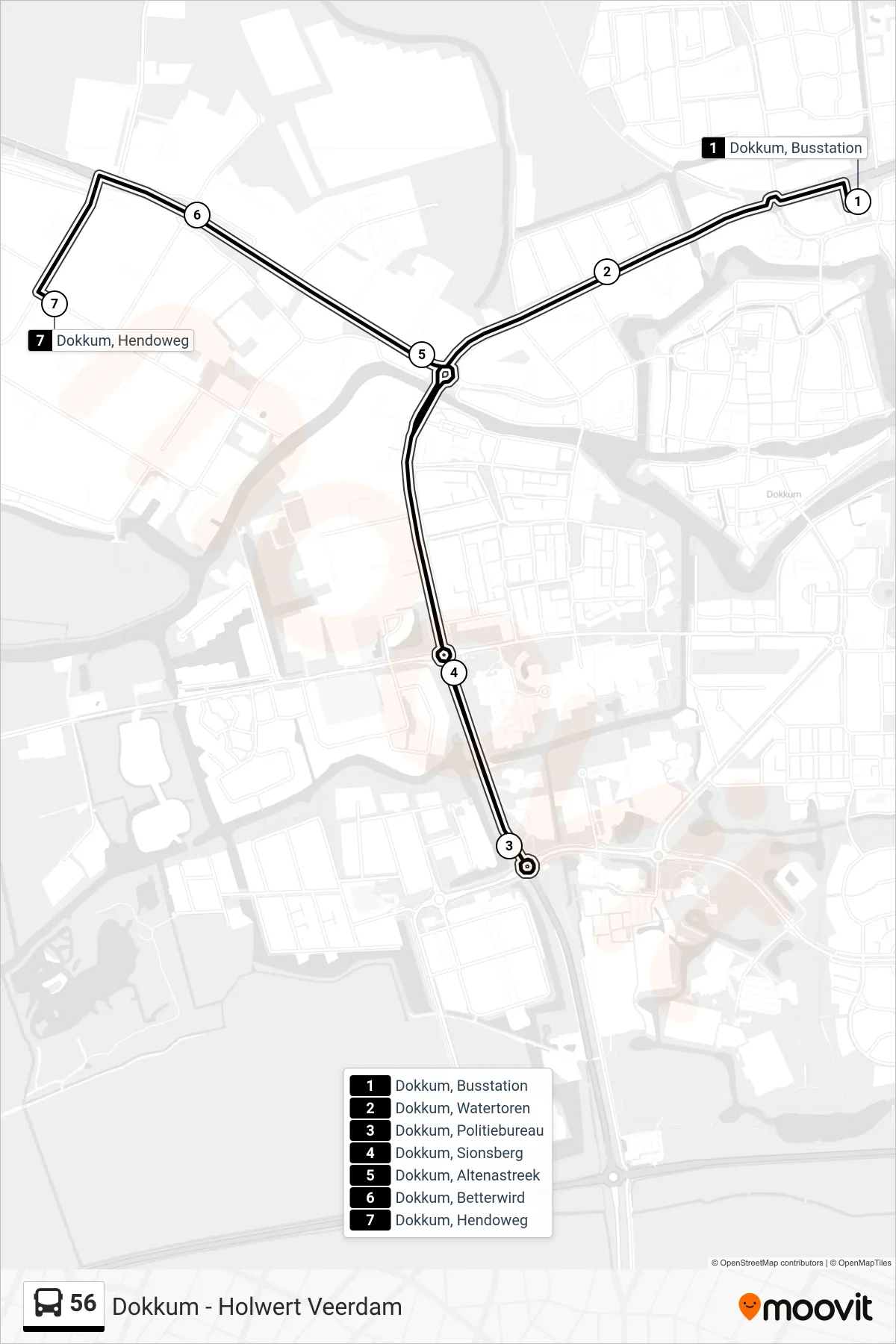 56 bus Line (Hendoweg) route and stops on a map