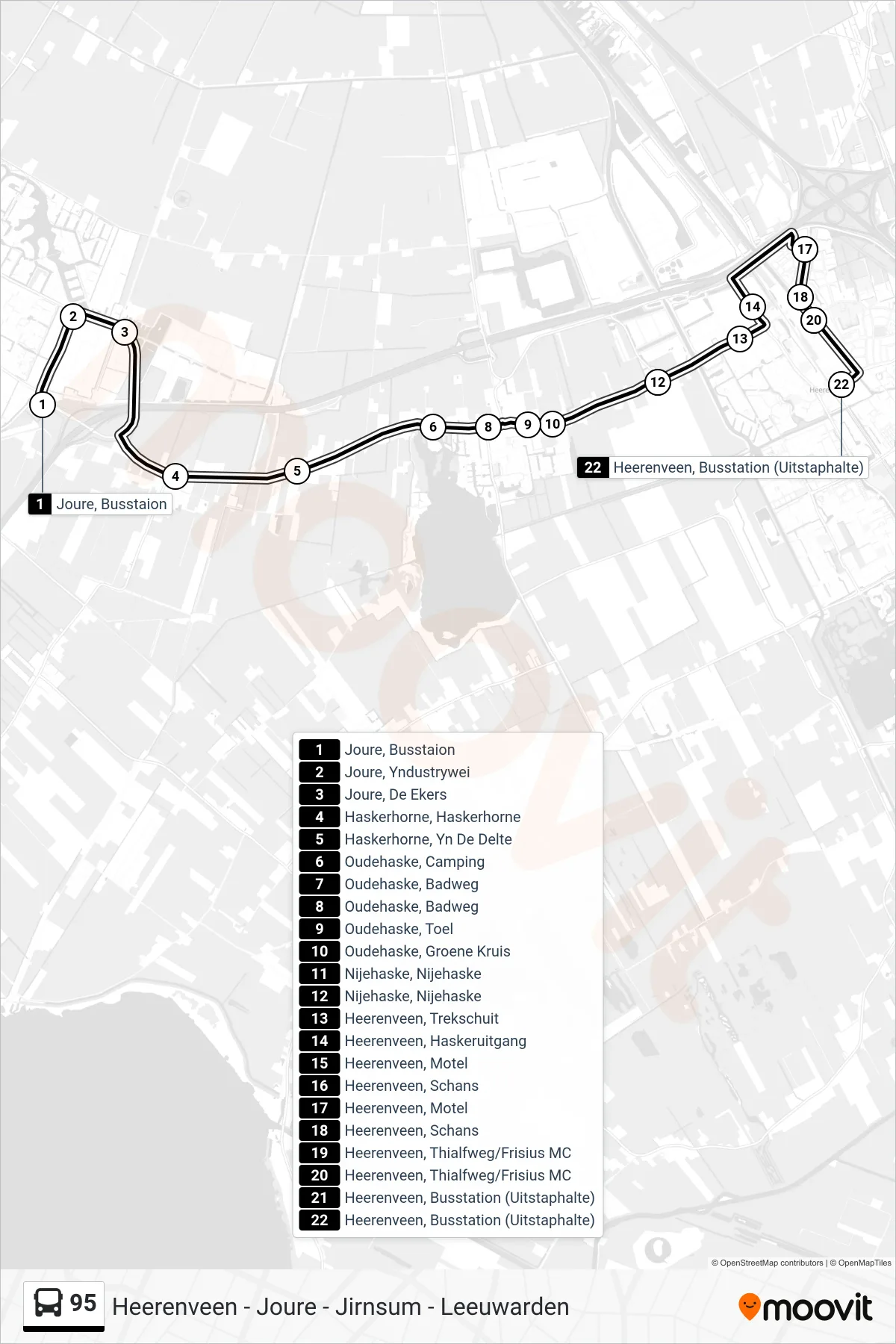 Lijn 95 (bus, Heerenveen): route en haltes op de kaart