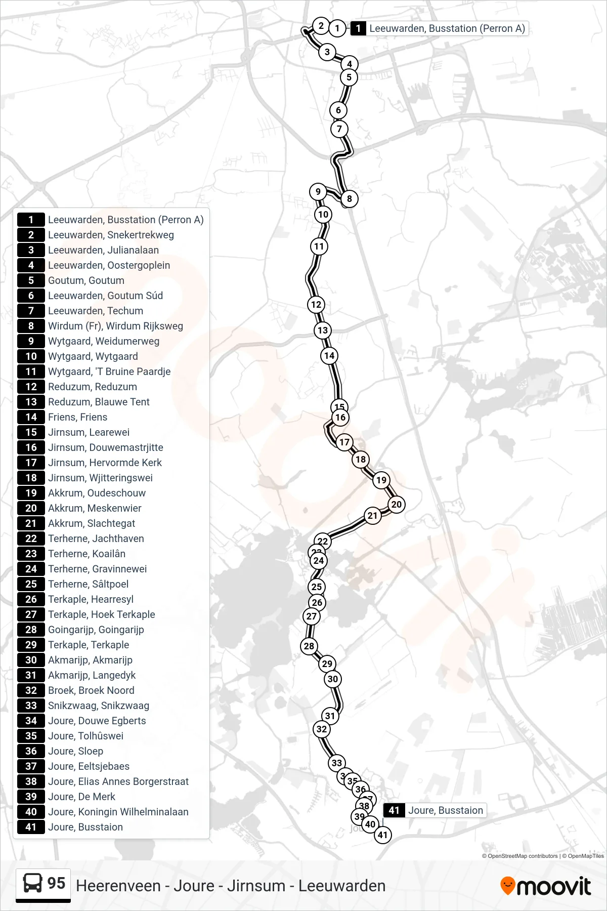 95 bus Line (Joure) route and stops on a map