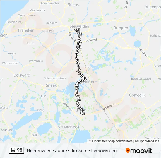 Bus 95 lijnkaart