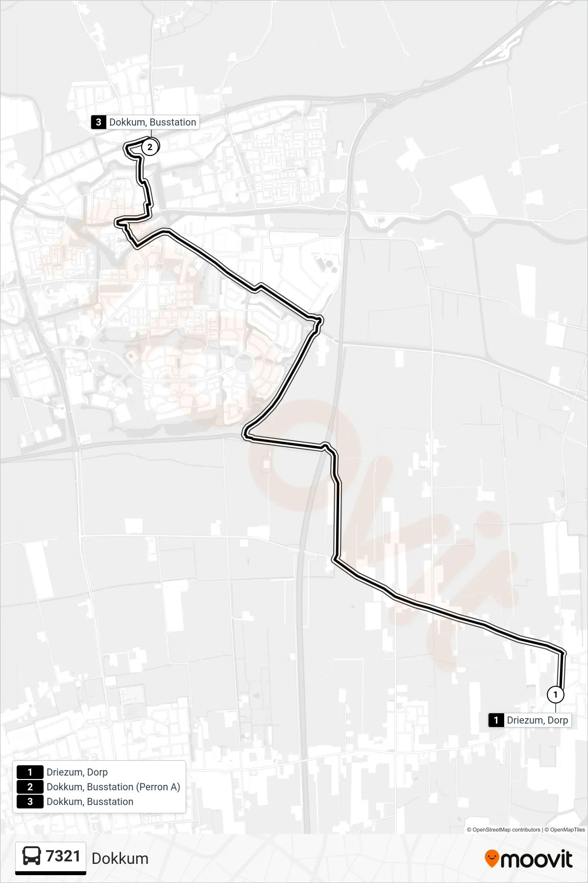 Lijn 7321 (bus, Dokkum): route en haltes op de kaart