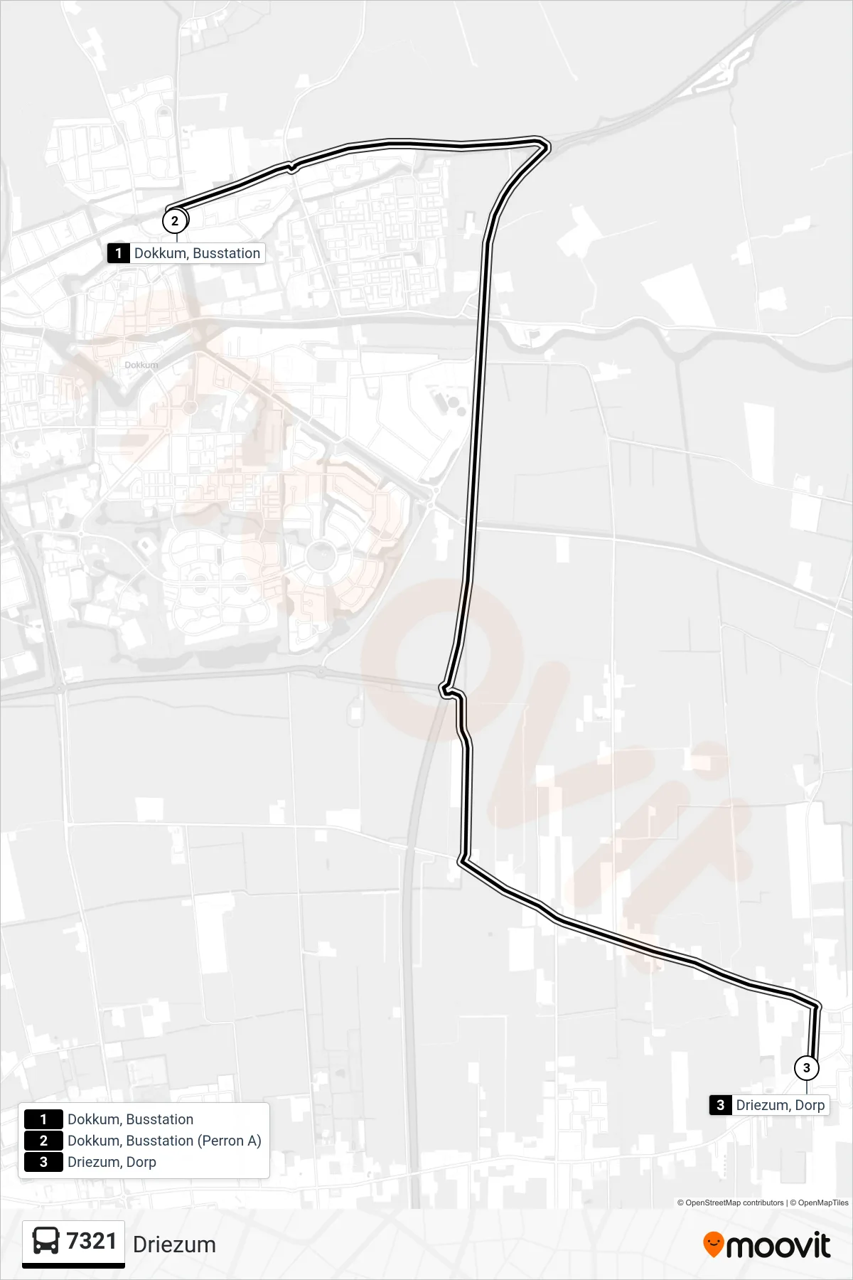 Lijn 7321 (bus, Driezum): route en haltes op de kaart