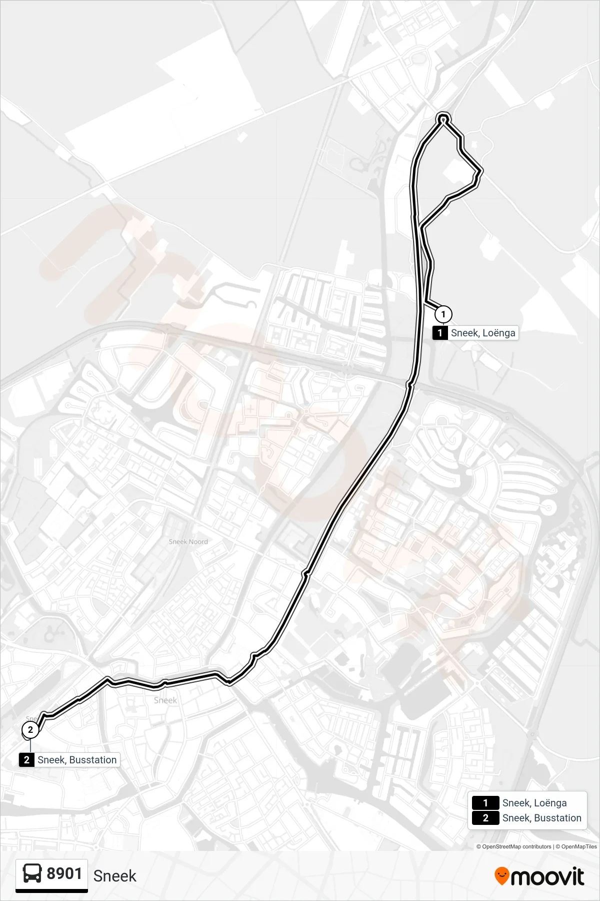 Lijn 8901 (bus, Sneek): route en haltes op de kaart